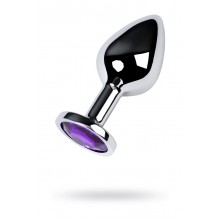 АНАЛЬНЫЙ СТРАЗ METAL BY TOYFA, МЕТАЛЛ, СЕРЕБРИСТЫЙ, С КРИСТАЛЛОМ ЦВЕТА АМЕТИСТ, 8 СМ, Ø 3,4 СМ, 85 Г