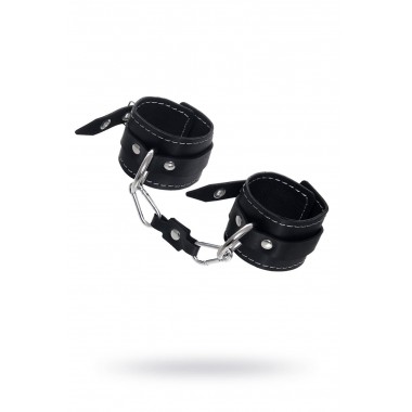 НАРУЧНИКИ ДВУХСЛОЙНЫЕ С БЕЛОЙ СТРОЧКОЙ PECADO BDSM, НАТУРАЛЬНАЯ КОЖА, ЧЕРНЫЕ