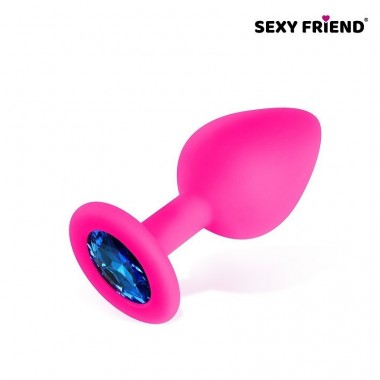 ВТУЛКА АНАЛЬНАЯ фуксия, цвет кристалла синий, силикон, L 80 мм, D 35 мм,
