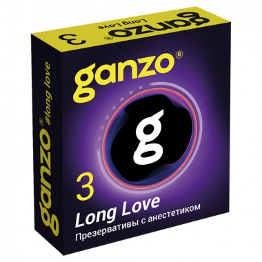 Презервативы Ganzo, long love, латекс, анестезирующий, 18 см, 5,2 см, 3 шт.