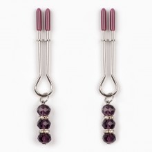 Зажимы для сосков, БДСМ аксессуар, с бусинами, металл, пластик, фиолетовый