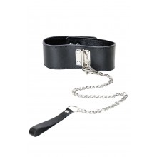 Ошейник с поводком TOYFA Theatre, кожа, черный, Ошейник с поводком TOYFA Theatre, кожа, черный,