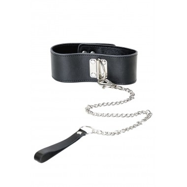 Ошейник с поводком TOYFA Theatre, кожа, черный,