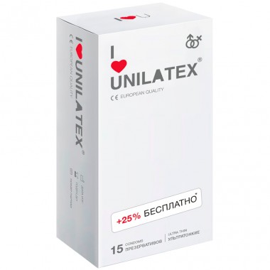 Презервативы Unilatex, natural ultrathin, ультратонкие, 19 см, 5,4 см, 15 шт.