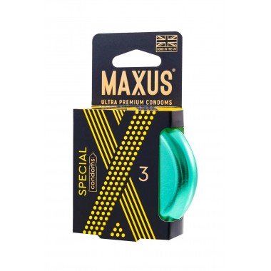 Презервативы Maxus, точечные, латекс, ребристые, железный кейс, 18 см, 5,3 см, 3 шт.