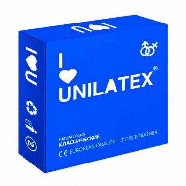 ПРЕЗЕРВАТИВЫ UNILATEX, NATURAL PLAIN, ГЛАДКИЕ, КЛАССИЧЕСКИЕ, 19 СМ, 5,4 СМ, 3 ШТ.