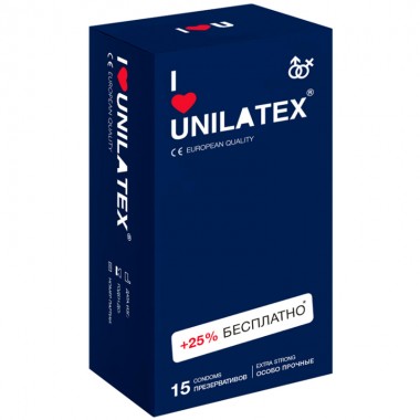ПРЕЗЕРВАТИВЫ UNILATEX, EXTRA STRONG, ГЛАДКИЕ, 19 СМ, 5,4 СМ, 15 ШТ.